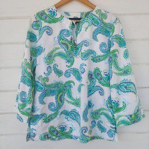 Boho Tunic Style Long Sleeve Paisley Blouse Size Medium